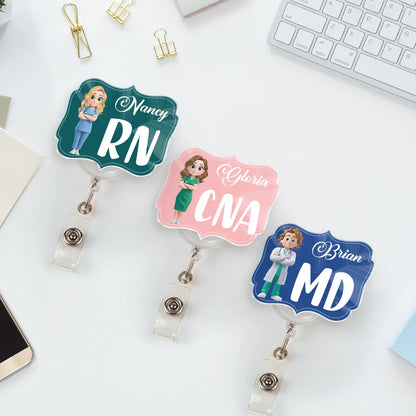 Personalized Acrylic Badge Reel with RN Nurse Illustration, Unique Creative Gift for Nurses