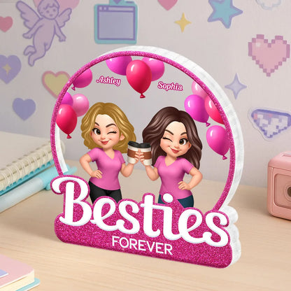 Personalized Best Friends Acrylic Block Plaque with Cartoon Illustration, Celebrate Friendship Moments, Perfect Gift Choice