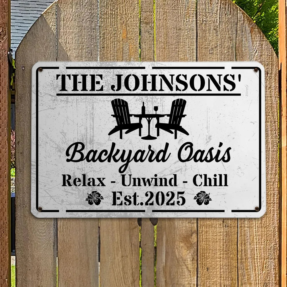Personalized Rectangular Iron Sign, Backyard Oasis Decor, Unique Creative Gift for Family Patio