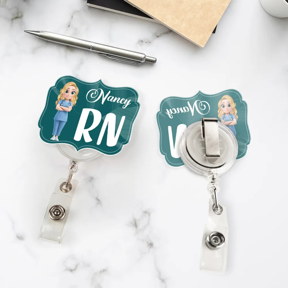 Personalized Acrylic Badge Reel with RN Nurse Illustration, Unique Creative Gift for Nurses