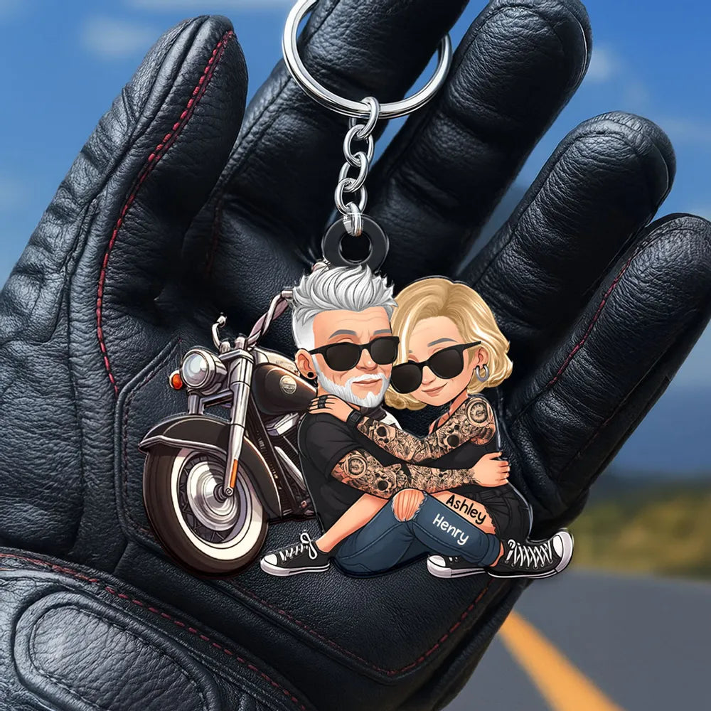 Acrylic Keychain with Couple and Motorcycle Design, High Clarity, Romantic Gift for Couples