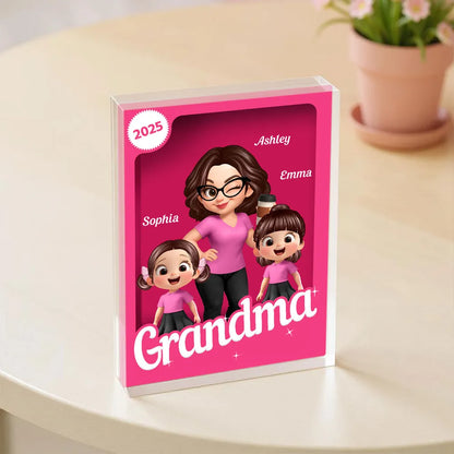 Rectangle Acrylic Block Plaque for Grandma, Custom Cartoon Design, Smooth Texture, Clear and Heartwarming Gift