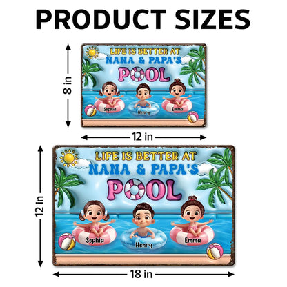 Life Is Better At Nana & Papa's Pool – Personalized Rectangular Iron Sign, Summer Poolside Gift For Grandparents
