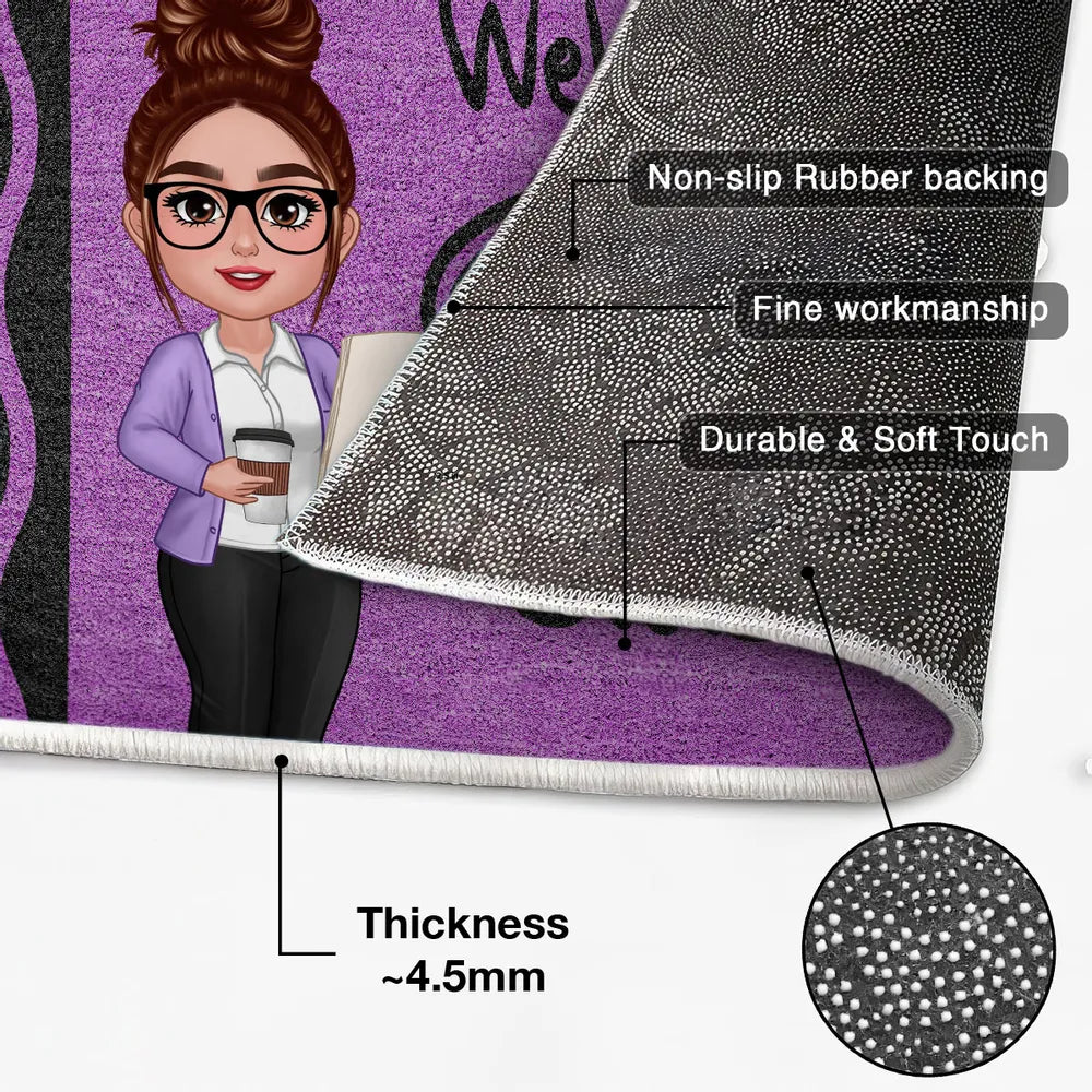 Custom Teacher Doormat with Name & Character – Great Gift for Male Female Teachers, Classroom Decor