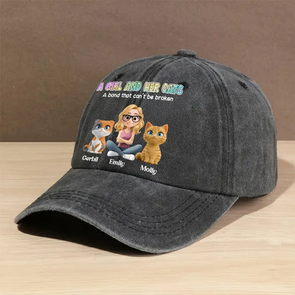 Denim Baseball Cap, Vintage Washed, Custom Pet Graphic, Casual Sun Shield, Unique Gift for Dog & Cat Moms