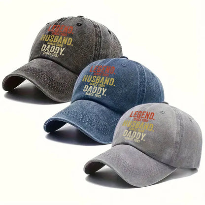 Personalized Washed Denim Baseball Cap with Legend Husband Daddy Quote - Vintage Look Everyday Wear Unique Gift for Dad