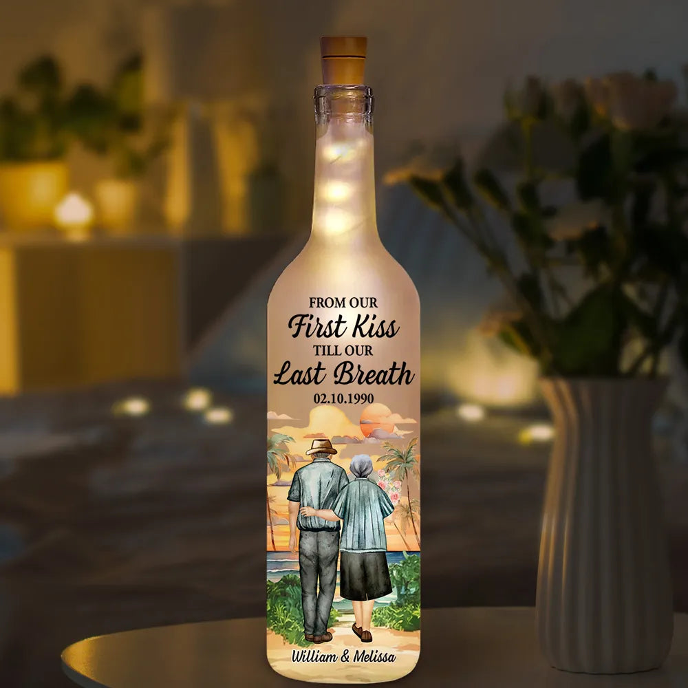 From Our First Kiss Till Our Last Breath – Personalized Bottle Lamp Gift for Couples