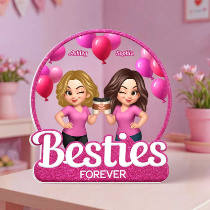 Personalized Best Friends Acrylic Block Plaque with Cartoon Illustration, Celebrate Friendship Moments, Perfect Gift Choice