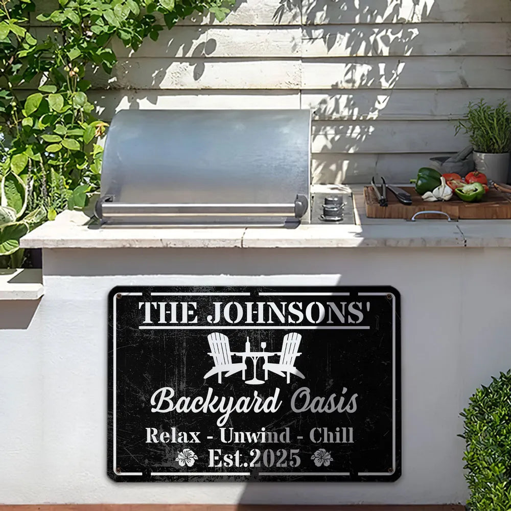 Personalized Rectangular Iron Sign, Backyard Oasis Decor, Unique Creative Gift for Family Patio