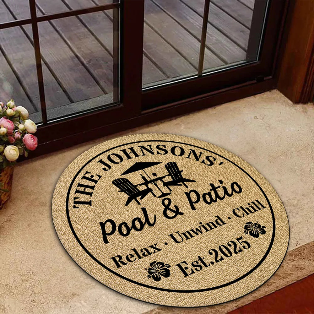 Custom Shaped Doormat with Pool Chairs & Umbrella, Relax Unwind Chill, Creative Gift for Homeowners