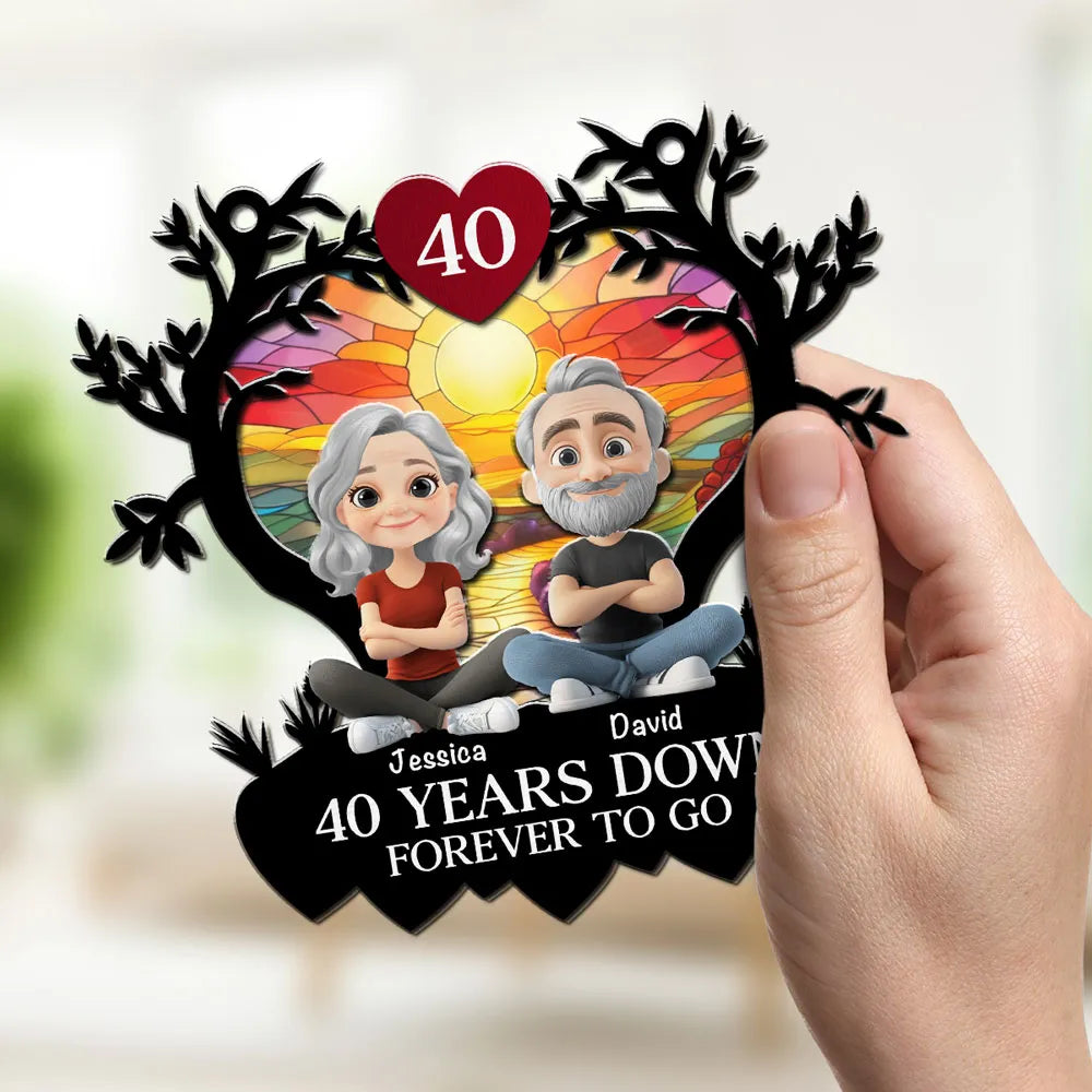 Personalized Wood and Acrylic Layered Ornament, Sitting Couple Sunrise, Unique Anniversary Gift