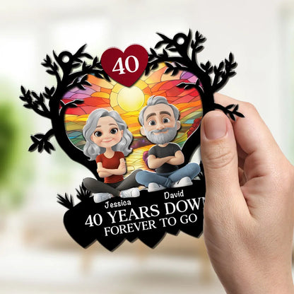 Personalized Wood and Acrylic Layered Ornament, Sitting Couple Sunrise, Unique Anniversary Gift