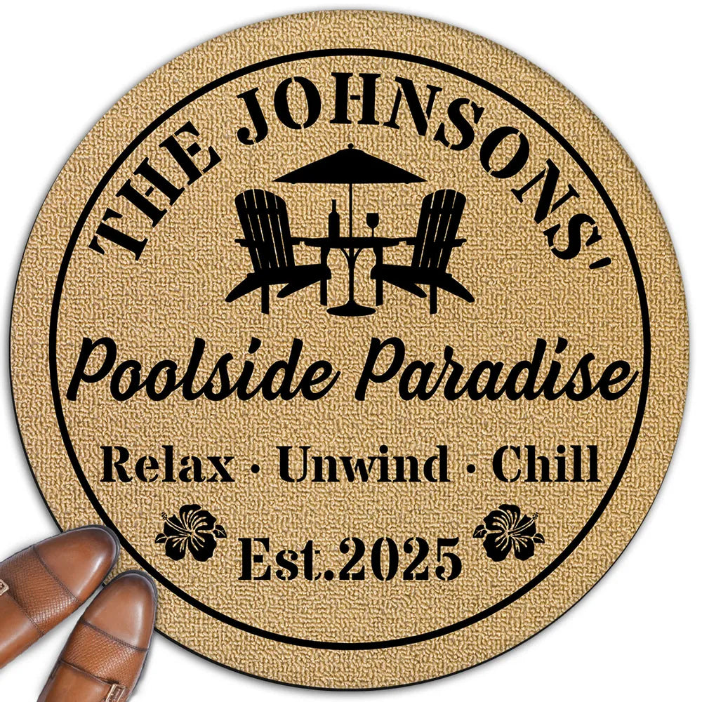 Custom Shaped Doormat with Pool Chairs & Umbrella, Relax Unwind Chill, Creative Gift for Homeowners