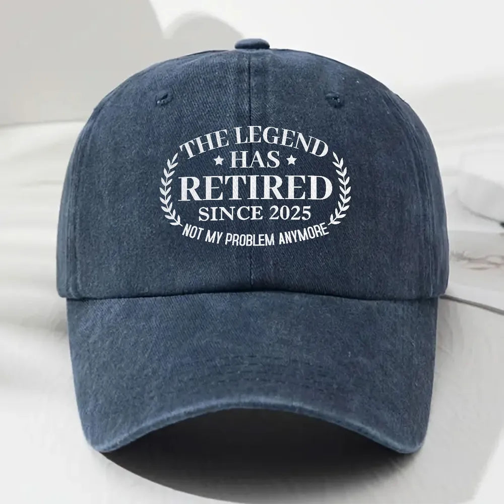 Personalized Washed Denim Baseball Cap, The Legend Has Retired Unique Gift for Retiree