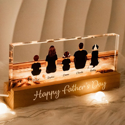 Block LED Light Plaque with Family Back View, Warm Father's Day Design, Bright and Heartfelt Gift for Dad