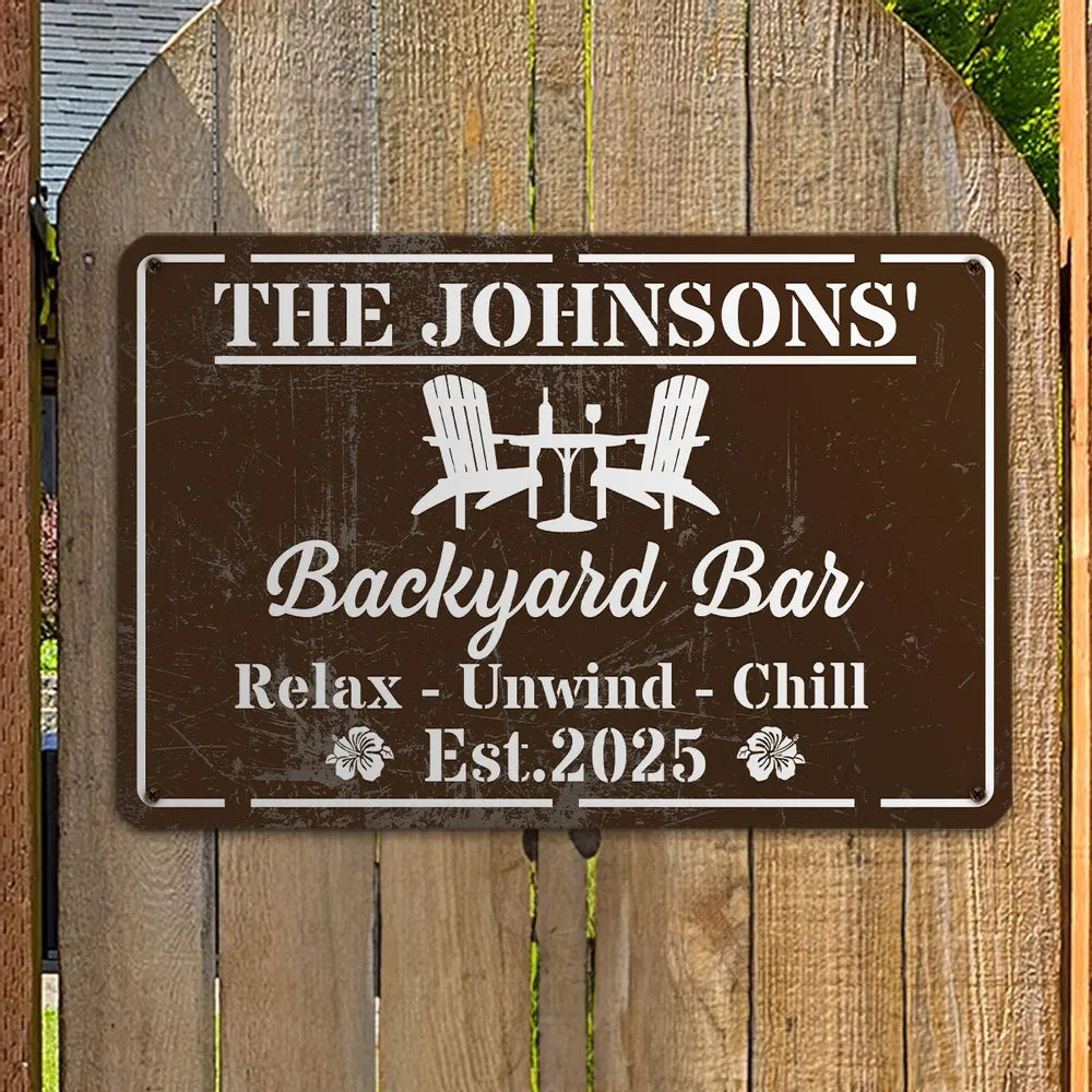 Personalized Rectangular Iron Sign, Backyard Oasis Decor, Unique Creative Gift for Family Patio