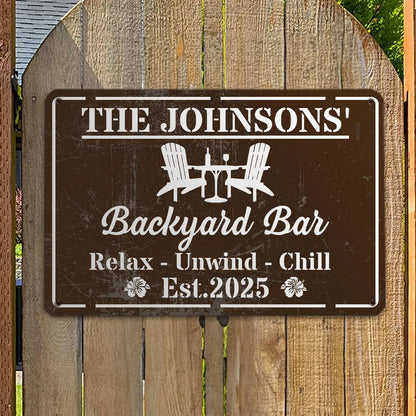 Personalized Rectangular Iron Sign, Backyard Oasis Decor, Unique Creative Gift for Family Patio
