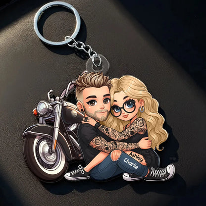 Acrylic Keychain with Couple and Motorcycle Design, High Clarity, Romantic Gift for Couples