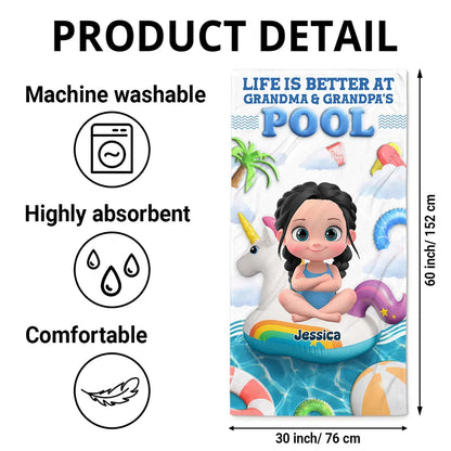 Custom Beach Towel for Grandchildren – 'Life Is Better at Grandma & Grandpa’s Pool', Fun Summer Gift