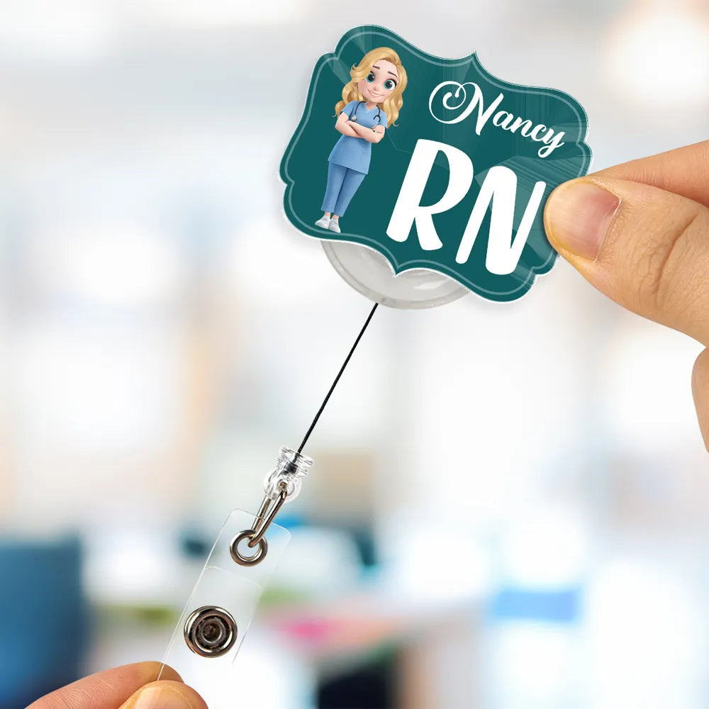 Personalized Acrylic Badge Reel with RN Nurse Illustration, Unique Creative Gift for Nurses