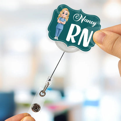 Personalized Acrylic Badge Reel with RN Nurse Illustration, Unique Creative Gift for Nurses