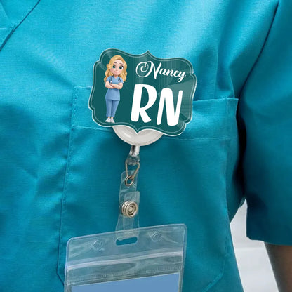 Personalized Acrylic Badge Reel with RN Nurse Illustration, Unique Creative Gift for Nurses