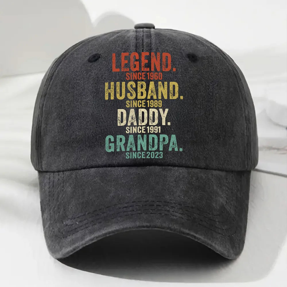 Personalized Washed Denim Baseball Cap with Legend Husband Daddy Quote - Vintage Look Everyday Wear Unique Gift for Dad