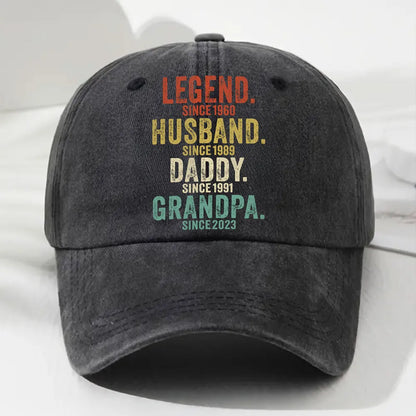Personalized Washed Denim Baseball Cap with Legend Husband Daddy Quote - Vintage Look Everyday Wear Unique Gift for Dad