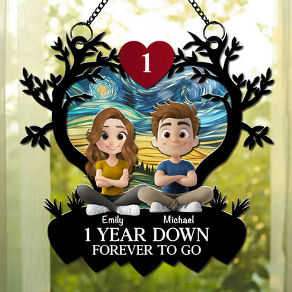 Personalized Wood and Acrylic Layered Ornament, Sitting Couple Sunrise, Unique Anniversary Gift