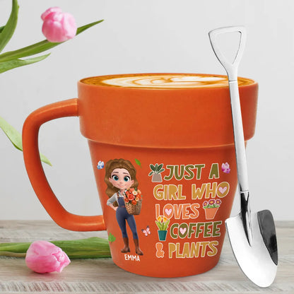 Just a Girl Who Loves Coffee & Plants – Personalized Plant Pot Mug for Coffee Lovers