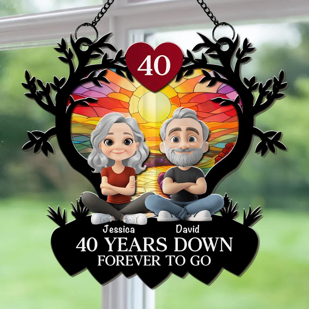 Personalized Wood and Acrylic Layered Ornament, Sitting Couple Sunrise, Unique Anniversary Gift