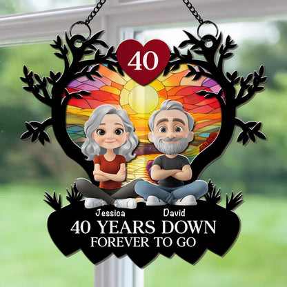 Personalized Wood and Acrylic Layered Ornament, Sitting Couple Sunrise, Unique Anniversary Gift