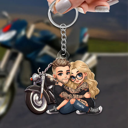 Acrylic Keychain with Couple and Motorcycle Design, High Clarity, Romantic Gift for Couples
