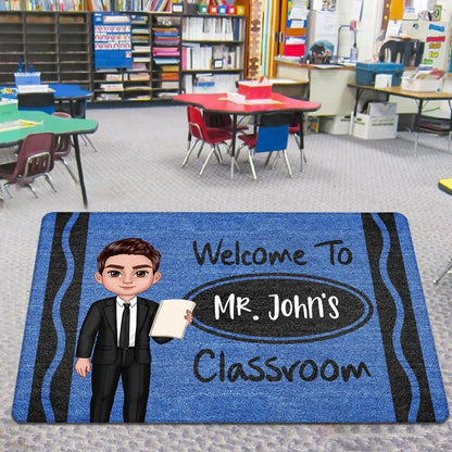 Custom Teacher Doormat with Name & Character – Great Gift for Male Female Teachers, Classroom Decor