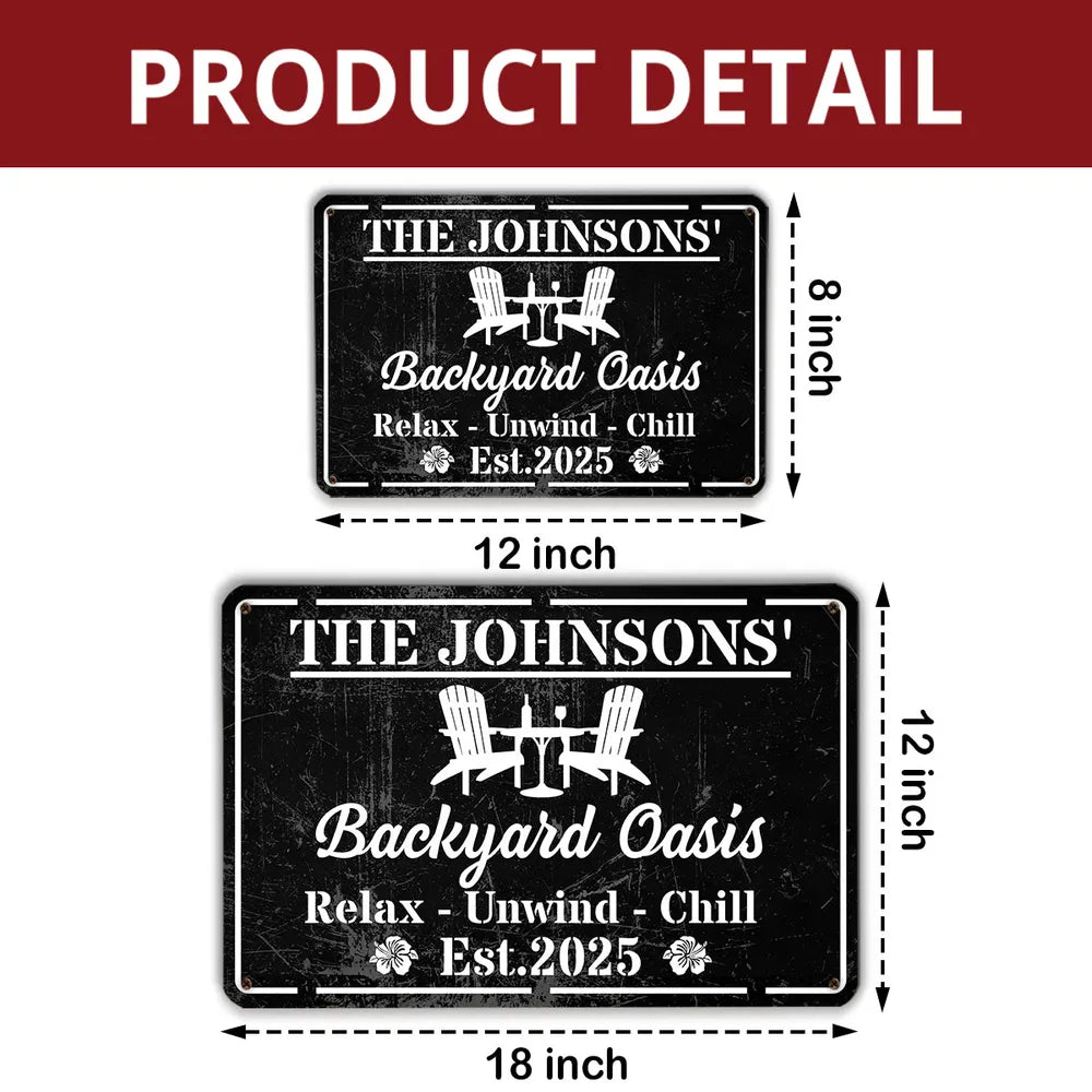 Personalized Rectangular Iron Sign, Backyard Oasis Decor, Unique Creative Gift for Family Patio