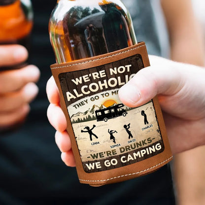 Funny Leather Can Cooler, Personalized Camper & Mountain Design, Creative Gift for RV Couples & Friends
