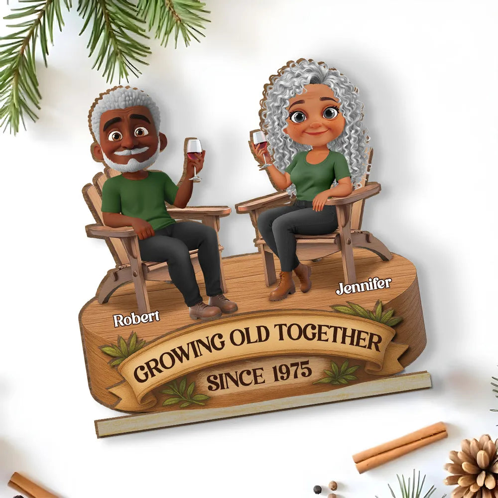 Growing Old Together 2-Layer Wooden Plaque, Seated Couple Toasting, Unique Gift for Husband & Wife