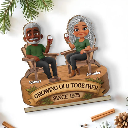Growing Old Together 2-Layer Wooden Plaque, Seated Couple Toasting, Unique Gift for Husband & Wife