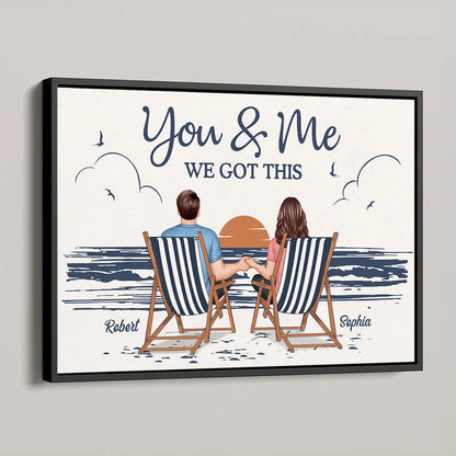 "You & Me We Got This – Custom Line-Art Poster with Sunset Beach Scene"