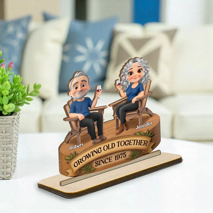 Growing Old Together 2-Layer Wooden Plaque, Seated Couple Toasting, Unique Gift for Husband & Wife