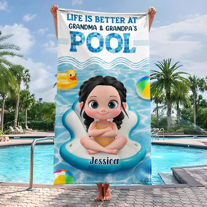 Life Is Better at Grandma & Grandpa's Pool” Personalized Beach Towel