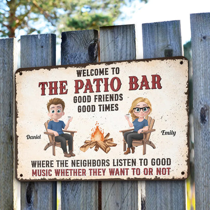Welcome to The Backyard Bar Rectangular Iron Sign – Personalized Couple's Gift for Home Decor
