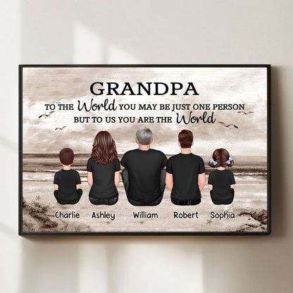 Poster Personalized Grandpa Beach Scene Family Art, You Are Our World, Vintage Style, Unique Gift from Grandkids