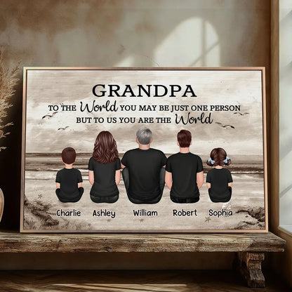 Poster Personalized Grandpa Beach Scene Family Art, You Are Our World, Vintage Style, Unique Gift from Grandkids