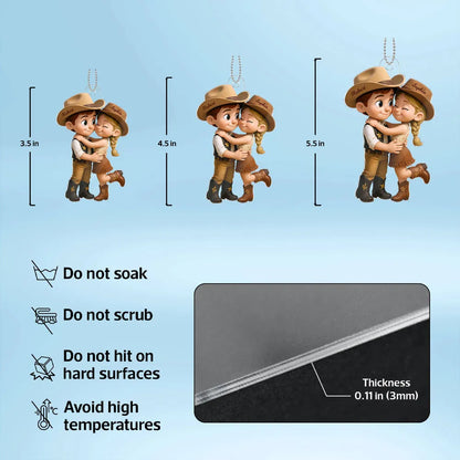 Cowboy & Cowgirl Personalized Acrylic Car Hanger – Cute Couple Gift for Rearview Mirror Decoration