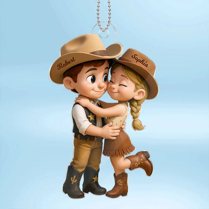 Cowboy & Cowgirl Personalized Acrylic Car Hanger – Cute Couple Gift for Rearview Mirror Decoration
