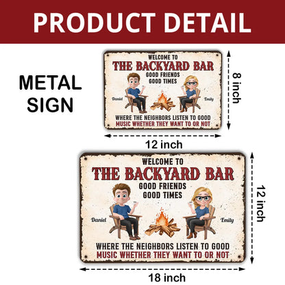 Welcome to The Backyard Bar Rectangular Iron Sign – Personalized Couple's Gift for Home Decor