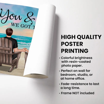 “You & Me – We Got This” Beach Poster – Personalized Names, Romantic Couple Artwork