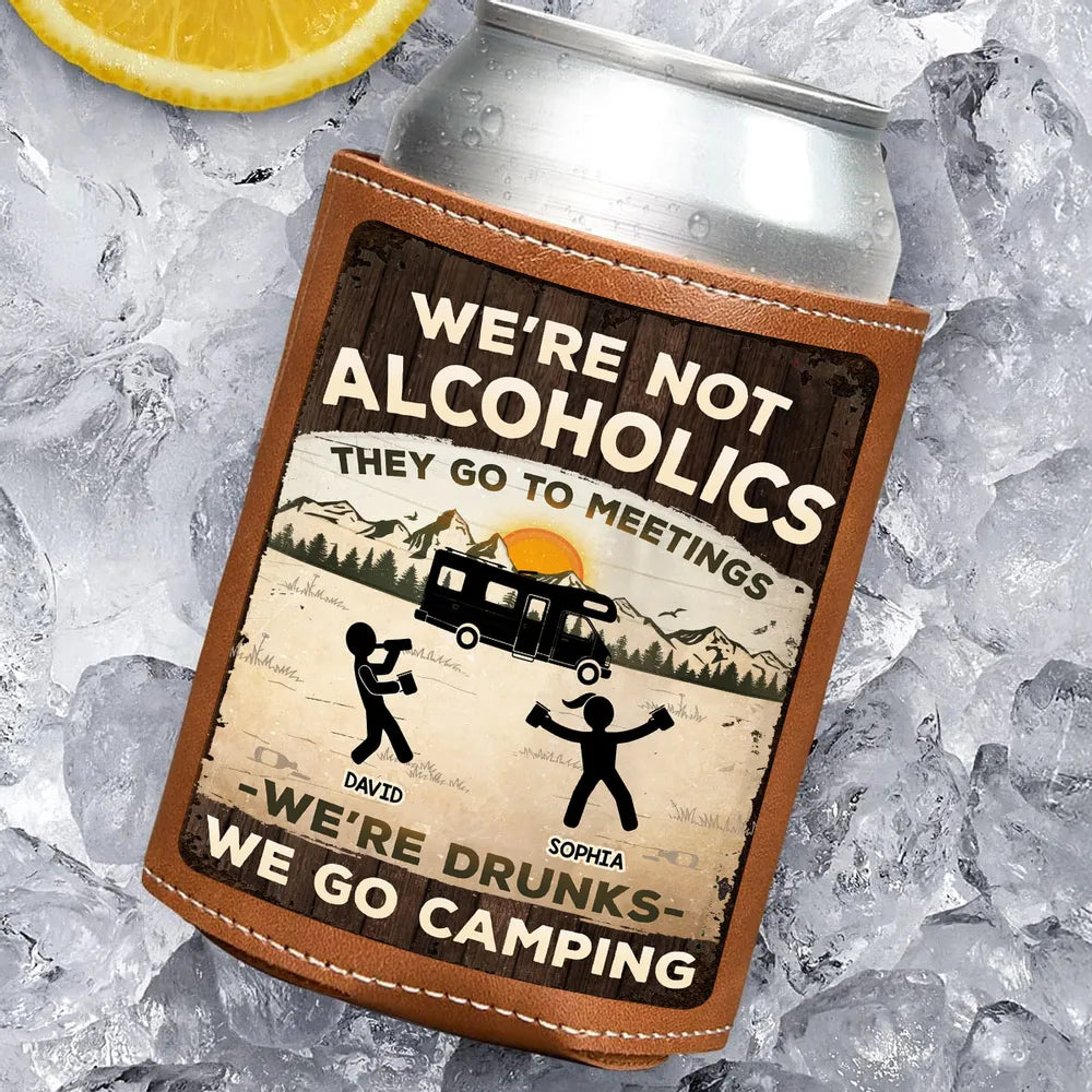 Funny Leather Can Cooler, Personalized Camper & Mountain Design, Creative Gift for RV Couples & Friends