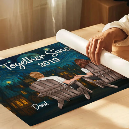 Together Since Starry Night Poster – Custom Back View Couple Art, Romantic Gift for Anniversary